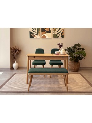 Rabi Miora Mini Açılır Mutfak Masa Takımı Karina Meşe Yeşil (1 Masa+2 Sandalye +1 Bench)