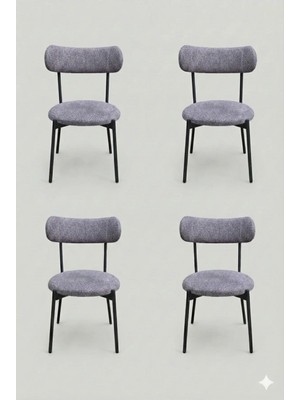 Decosense 4 Adet Puffy Kumaş Koyu Gri Renk Teddy Sandalye Mutfak Sandalyesi Salon Sandalyesi Balkon Sandalyesi