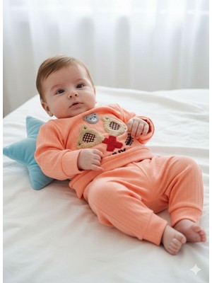 Wear Co Stıll Unisex Bebek Somon Renkli Nakışlı Pamuklu Alt Üst Takım