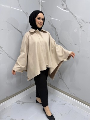 Modarte Kadın Panço Standart Beden Krem – Günlük Kışlık Şık