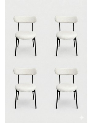 Decosense 4 Adet Puffy Kumaş Beyaz Renk Teddy Sandalye Mutfak Sandalyesi Salon Sandalyesi Balkon Sandalyesi