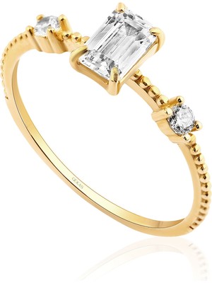 Gekas Kuyumculuk 14 Ayar Sarı Altın Baget Kesim Taşlı Yüzük