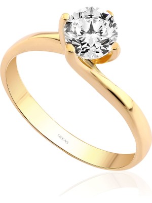 Gekas Kuyumculuk 14 Ayar Sarı Altın Yuvarlak Tektaş Yüzük