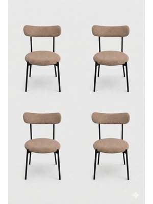 Decosense 4 Adet Puffy Kumaş Vizon Renk Teddy Sandalye Mutfak Sandalyesi Salon Sandalyesi Balkon Sandalyesi