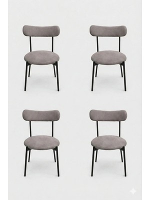 Decosense 4 Adet Puffy Kumaş Füme Renk Teddy Sandalye Mutfak Sandalyesi Salon Sandalyesi Balkon Sandalyesi