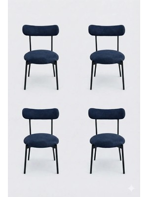 Decosense 4 Adet Puffy Kumaş Lacivert Renk Teddy Sandalye Mutfak Sandalyesi Salon Sandalyesi Balkon Sandalyesi