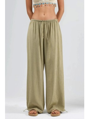 Hiccup Kadın Busem Lastik Bel Detaylı Bağcıklı Pantolon Haki Yeşil