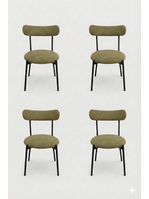 Decosense 4 Adet Puffy Haki Yeşil Teddy Sandalye Mutfak Sandalyesi Salon Sandalyesi Balkon Sandalyesi