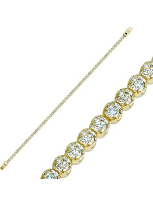 Lilarote Yuvarlak Taşlı Su Yolu Altın Bileklik