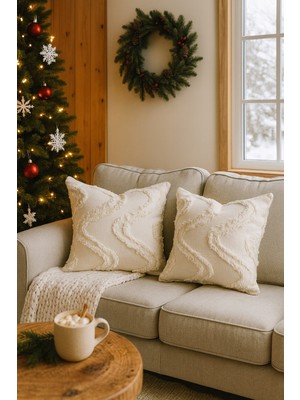 Uğur Home 2'li Tüylü ve Desenli Kırlent Kılıfı - 40X40CM ve 45X45CM Şık ve Konforlu Dekoratif Yastık