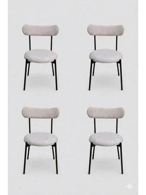 Decosense 4 Adet Puffy Kumaş Açık Gri Renk Teddy Sandalye Mutfak Sandalyesi Salon Sandalyesi Balkon Sandalyesi