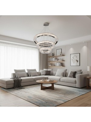 Elizim Home Lighting Halka 3 Katlı Kristal Taşlı Ledli Avize
