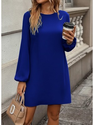 Etiler Collection Kadın Uzun Kollu Yuvarlak Yaka Mini Ithal Krep Elbise