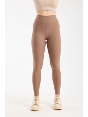 Hdm Kadın Yüksek Bel Fitilli Toparlayıcı Cappuccino Dar Paça Tayt - H5808