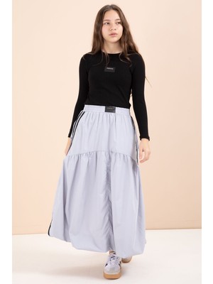 Cansın Mini Gri Şeritli Balon Etekli Uzun Kol Badili 2li Kız Çocuk Takım 23465