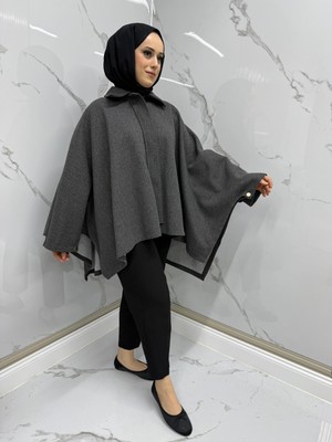 Modarte Kadın Panço Standart Beden Gri – Günlük Kışlık Şık