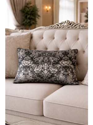 Lena Maison Lalezar Varaklı Kırlent Kılıfı Siyah-Gümüş 30X47 cm