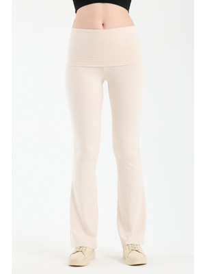 Hdm Kadın Beli Katlamalı Fildişi Ispanyol Paça Tayt