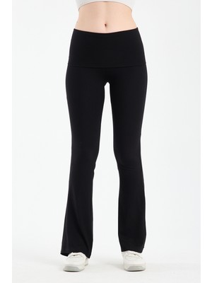 Hdm Kadın Beli Katlamalı Siyah Ispanyol Paça Tayt