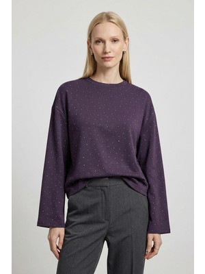 Rays 8256 Taşlı Uzun Kol Bluz Mürdüm