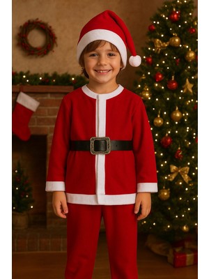 Cansın Mini Kırmızı Erkek Çocuk Kemerli Şapkalı Yılbaşı Temalı Takım  23325