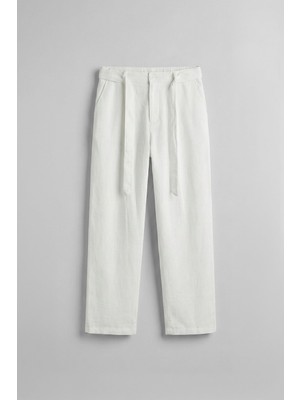 Abluka Online Erkek Baggy Kuşaklı Beli Lastikli Pamuklu Pantolon Beyaz