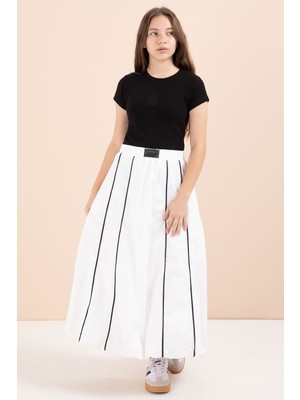 Cansın Mini Beyaz Çizgili Balon Etekli Kısa Kol Badili 2li Kız Çocuk Takım 23460