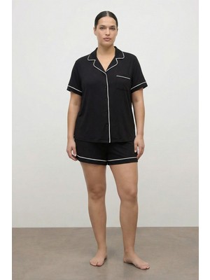 Myline Kontrast Biyeli Şortlu Penye Pijama Takımı