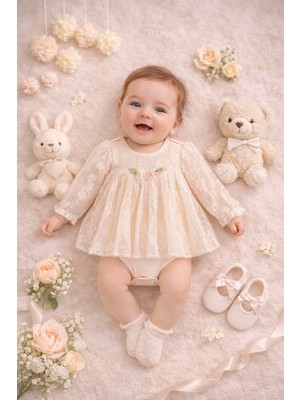 Ozz Baby Premium Yenidoğan Kız Bebek (0-3) (3-6 ) Ay Dantelli Badi Elbise (Hediyelik ,mevlüt, Babyshower )