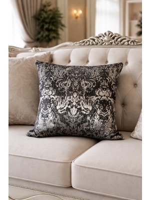 Lena Maison Lalezar Varaklı Kırlent Kılıfı Siyah-Gümüş 47X47 cm