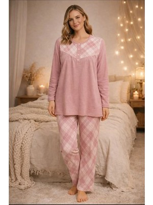 Nena Uzun Kol Ekose Desen Kadın Pijama Takım 14625