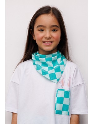 Mint  Dama Desenli Çocuk Üçgen Fular