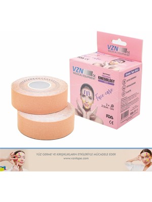 Vzn Ten Rengi Yüz Yoga Bandı 2 Adet 2,5 CM X 5 MT Hafif ve Dayanıklı Kinezyo Bandı
