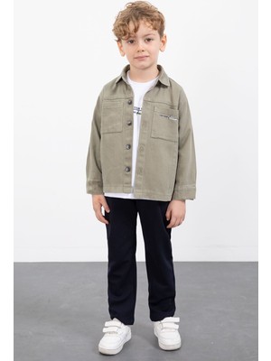 Cansın Mini Haki Yazılı Düğmeli Gömlekli Erkek Çocuk Pantolonlu 3lü Takım  23372