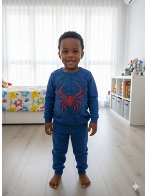 Wear Co Stıll Örümcek Desenli Pamuklu Erkek Çocuk 2'li Takım - Indigo Mavi
