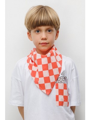 Kırmızı  Dama Desenli Çocuk Üçgen Fular