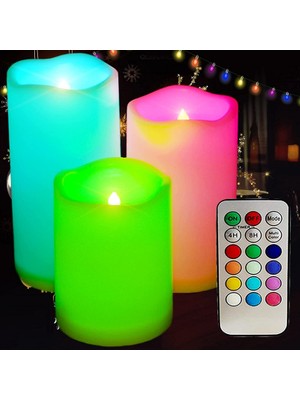 Oktay Sesal 3lü Set Küçük Orta Büyük Boy LED Remote Control Electronic Candle Kumandalı Renkli Işıklı Mum