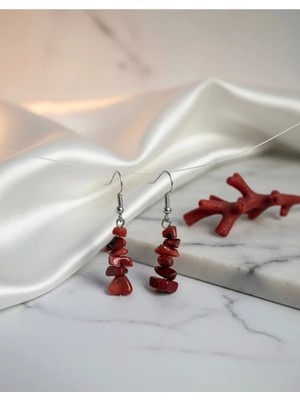 Meneva Aksesuar Mercan Doğal Taş Küpe