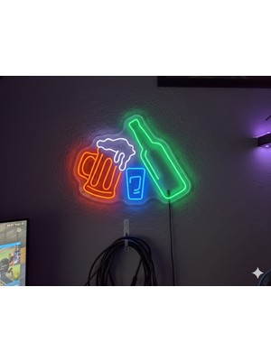 Neonled Bira Bardağı ve Bira Şişesi Neon LED Dekoratif Aydınlatma (46X35 Cm)
