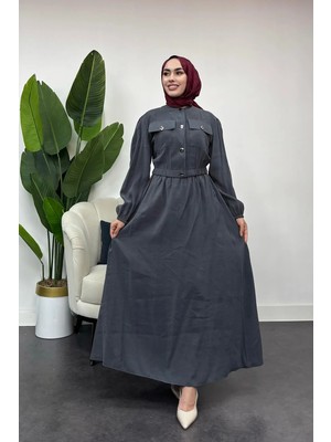 Tesettür Diyarı Kadın Düğme Detaylı Ikili Takım -Antrasit