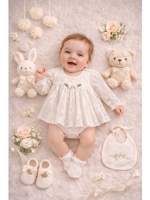 Ozz Baby Premium Yenidoğan Kız Bebek (0-3) (3-6 ) Ay Dantelli Badi Elbise (Hediyelik ,mevlüt, Babyshower )