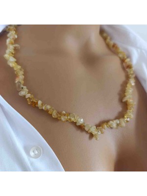 Mga Doğaltaş Kadın Doğal Taş Kolye Sitrin Taşı Kırıktaş – Bereket ve Bolluk Taşı – Çelik Uzatma Zincirli – 45-55 cm – Sertifikalı – Mdf Hediye Kutulu