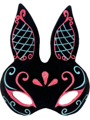 DS LLC Ieg™ Siyah Renk Mavi Kırmızı Simli Siyah Süet Kaplama Tavşan Maskesi 18X16 cm DSLLCRS-ETIEG34