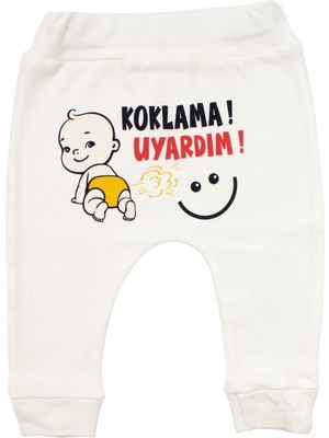 by BebekOdam Unisex Ekru Koklama Uyardım Baskılı Manşetli Tek Alt - 1016488