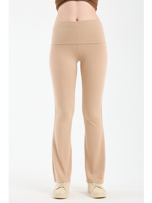 Hdm Kadın Beli Katlamalı Bej İspanyol Paça Tayt - H5989