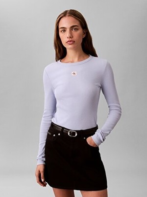 Calvin Klein Kadın Ls Woven Label Rib Örgü T-Shirt