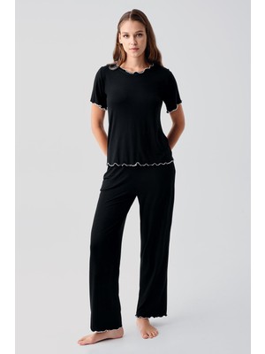 Artış Collection Kısa Kollu Fırfır Detaylı Rahat Esnek Viskoz Pijama Takım 19211