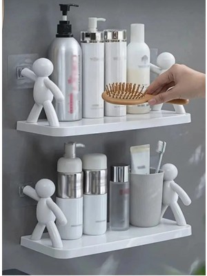 HUMAS Sevimli Insan Motifli Adam Raf – Kendinden Yapışkanlı Banyo, Mutfak ve Ofis Duvar Rafı Organizer