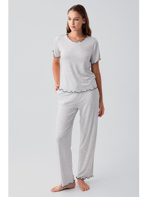 Artış Collection Kısa Kollu Fırfır Detaylı Rahat Esnek Viskoz Pijama Takım 19211