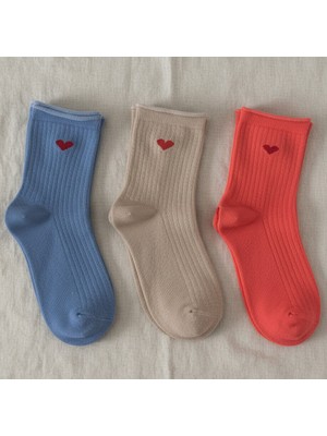 Budy Socks Kalp Desenli Pamuklu Diyabetik Çorabı Yarım Konç Tenis Sıkmayan Çorap Çok Renkli 3'lü Paket